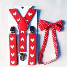Kids Children Girls Red Heart Print Bow Ties And Suspenders Braces Sets For Boys