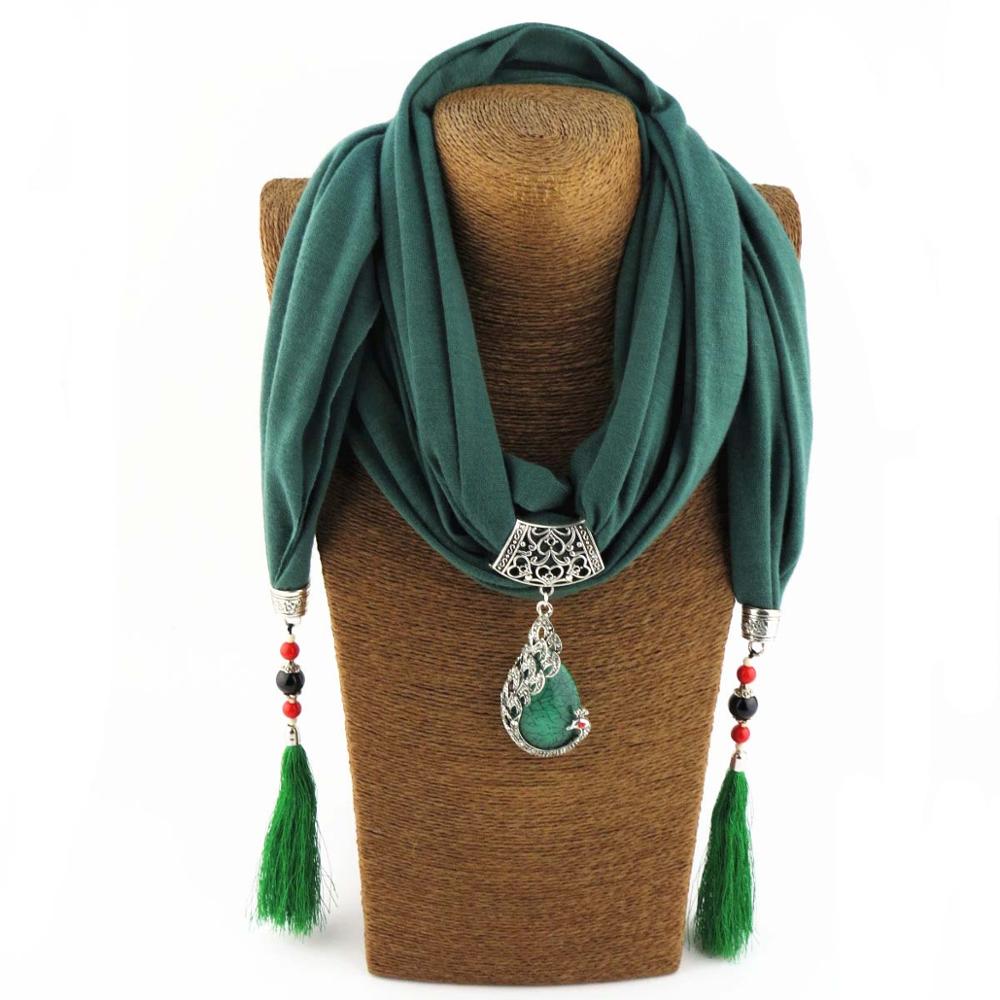 Vrouwen Sjaal Hanger Ketting Natuur Stenen hanger ketting Fringe tassel Sjaal Sieraden Met kralen Etnische Sieraden: green