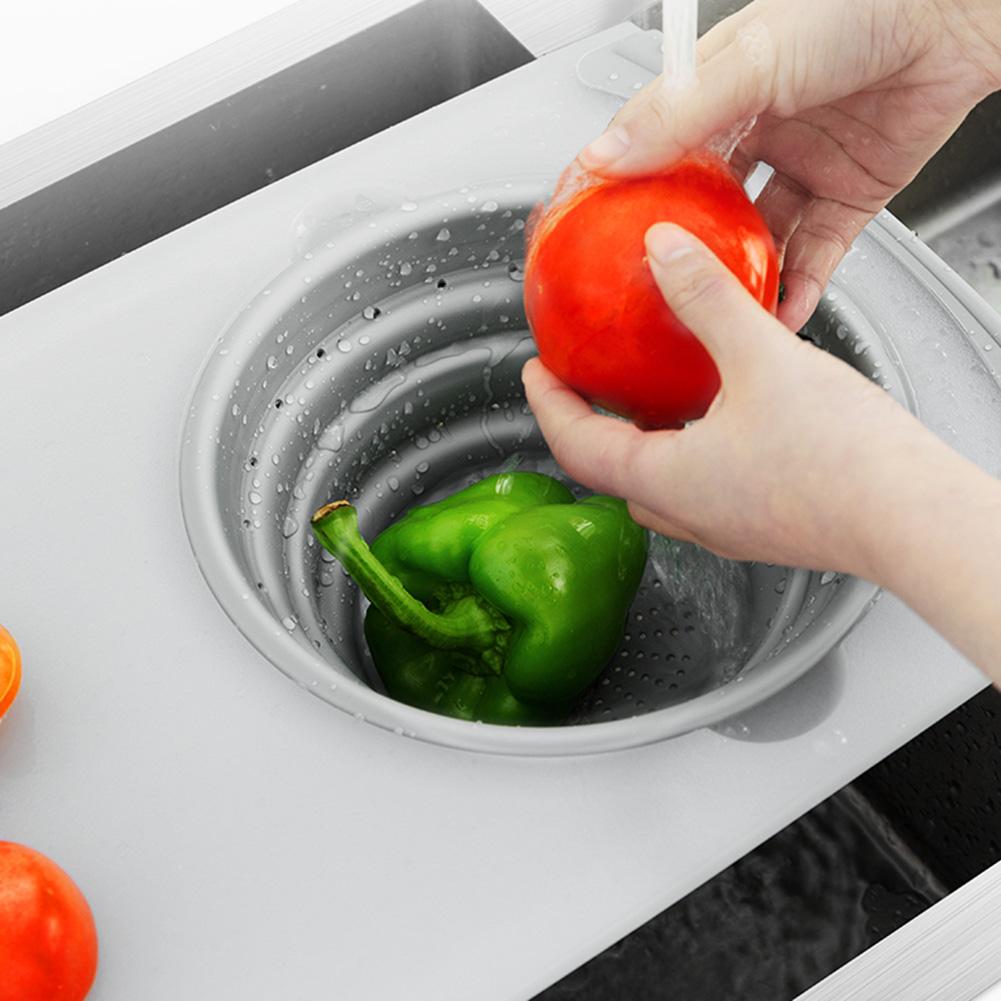 Innovative multifunktionelle 3 in 1 skærebræt aftageligt foldbart afløbskurv vask køkkenbordværktøj
