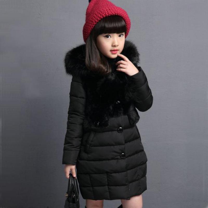 Chaqueta de plumas para niña y niño, abrigo largo con capucha y cuello de piel , chaqueta acolchada de algodón, 4, 5, 6, 7, 8, 9, 10 años