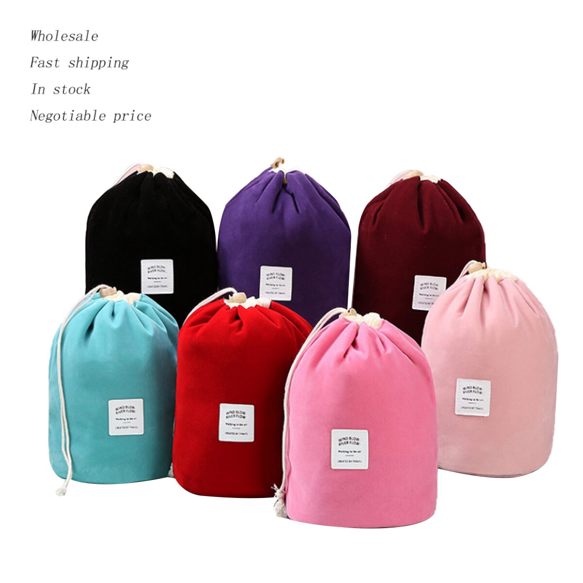 Flannel Cylinder Drawstring Storage Bag Large Capacity Convenient Travel Cosmetics Storage Bag