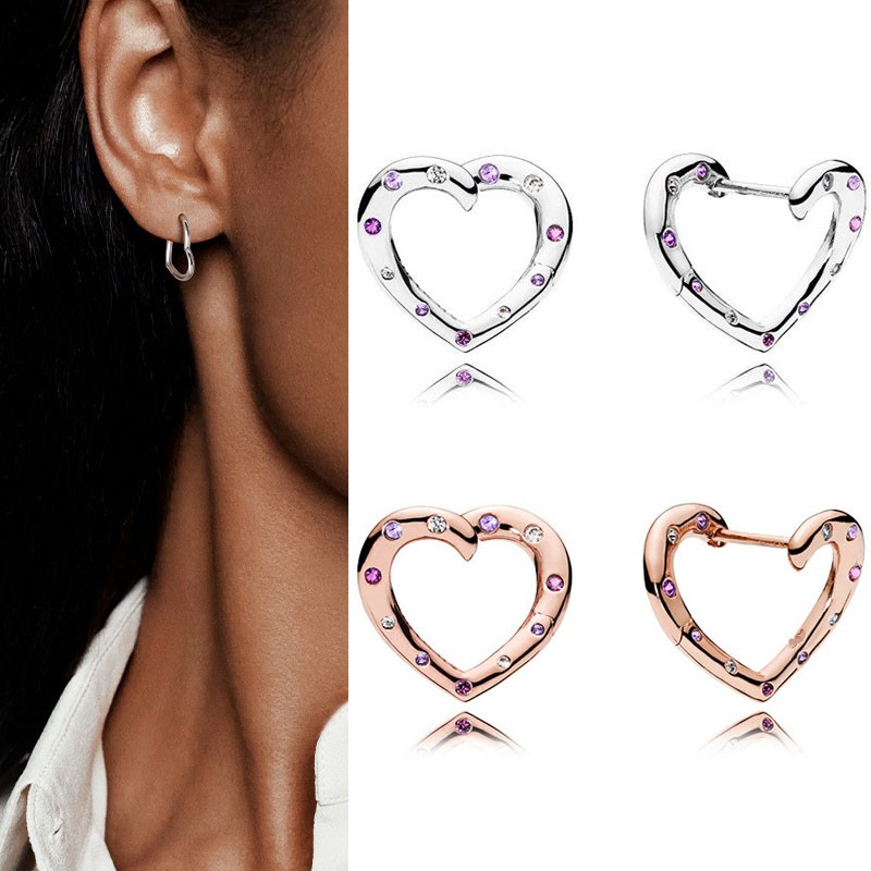 Originele 925 Серьги Zilver Pan Oorbellen Shining Crystal Liefde Pan Oorbellen Voor Vrouwen Wedding Mode-sieraden