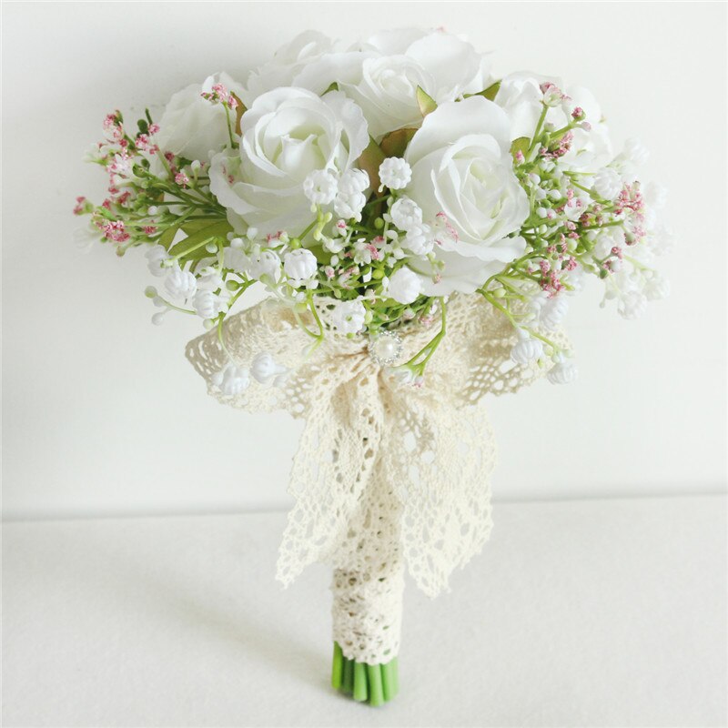 Bouquet de mariage mariée porte-main soie artificielle babyssouffle Rose fleurs dentelle petit Bouquet demoiselles d'honneur mariage décor Flores