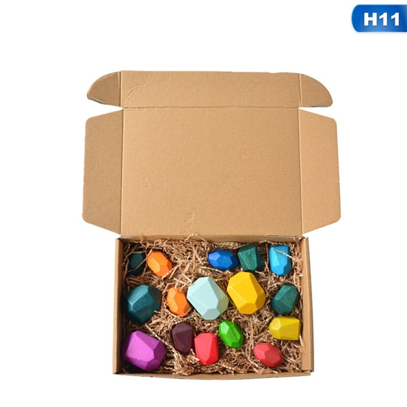 Kinderen Houten Regenboog Kleur Steen Bouwsteen Educatief Speelgoed Creatieve Nordic Stijl Stapelen Spel: H11-16Pcs