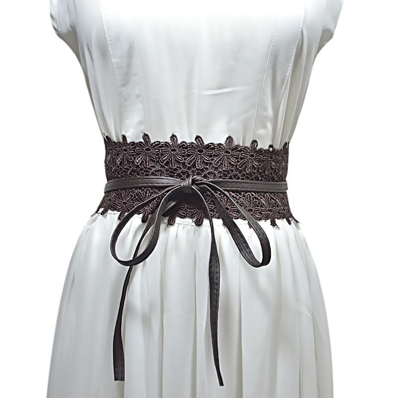 PU cuir dentelle Corset ceintures pour femmes rouge jaune noir large taille ceinture dames robe Starps ceinture 15 couleurs: Deep Coffee