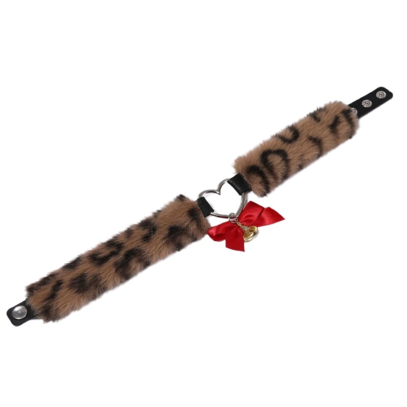 2022 moda serce kołnierz Choker kobiety puszysty naszyjnik punkowe dziewczyny pluszowy łańcuszek do obojczyka biżuteria dekoracyjna na impreza w klubie nocnym: Leopard 3