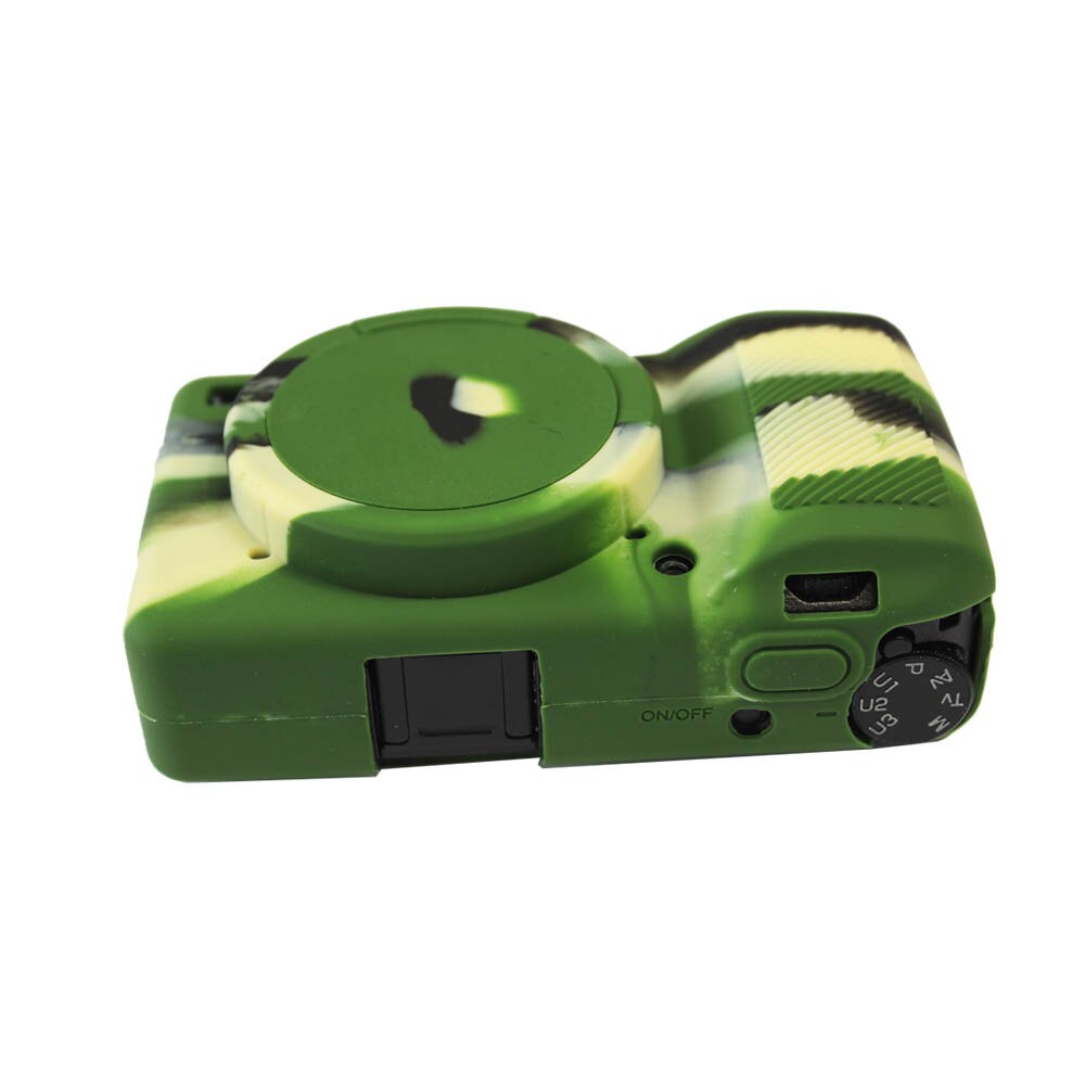 Funda de silicona suave para cámara cuerpo de goma cuero PU funda de lujo bolsa de piel para Ricoh GRIII GR3 GR III Vidrio Templado película protectora: Army Green
