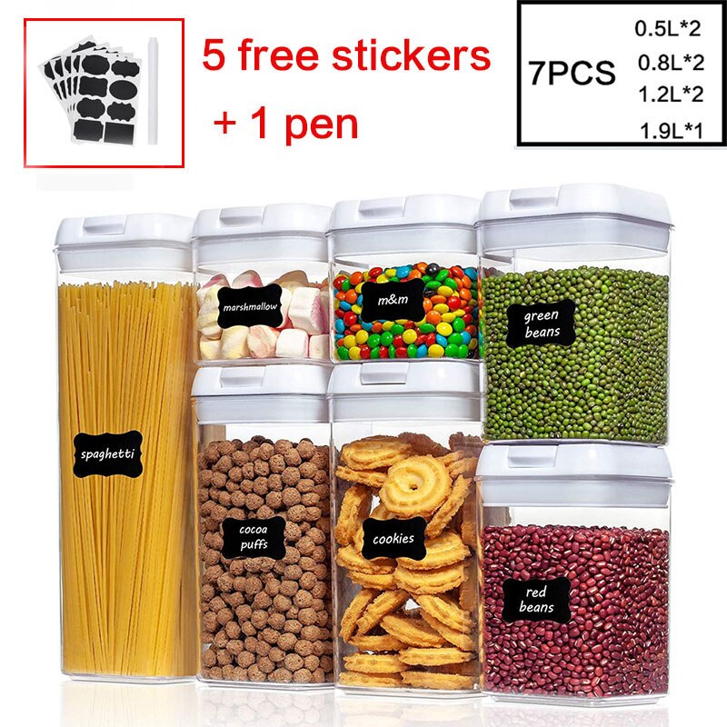 Plastic airtight tank moisture-proof and insect-proof storage bottle food storage container kitchen refrigerator storage jar: set  5