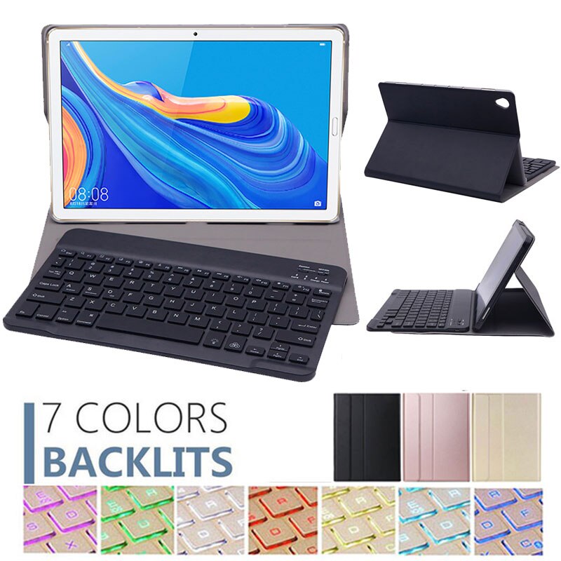 7 Color Backlit Bluetooth Keyboard Case for Huawei Mediapad M6 10.8 inch PU Leather Stand Case Wireless Keyboard Cover