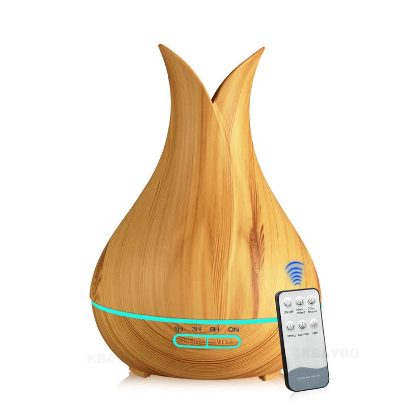 KBAYBO 400ml diffuseur d'air arôme électrique diffuseur d'huile essentielle humidificateur d'air à ultrasons bois télécommande brumisateur pour la maison: Light Wood / EU