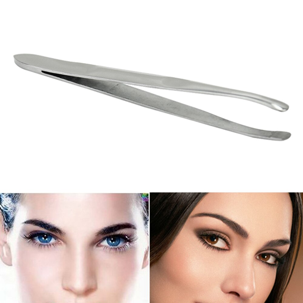 Pro Stainless Steel Eyebrow Tweezer Round Tip Face Nose Hair Removal Clip Women Makeup Cosmetic Tool Silver Tone