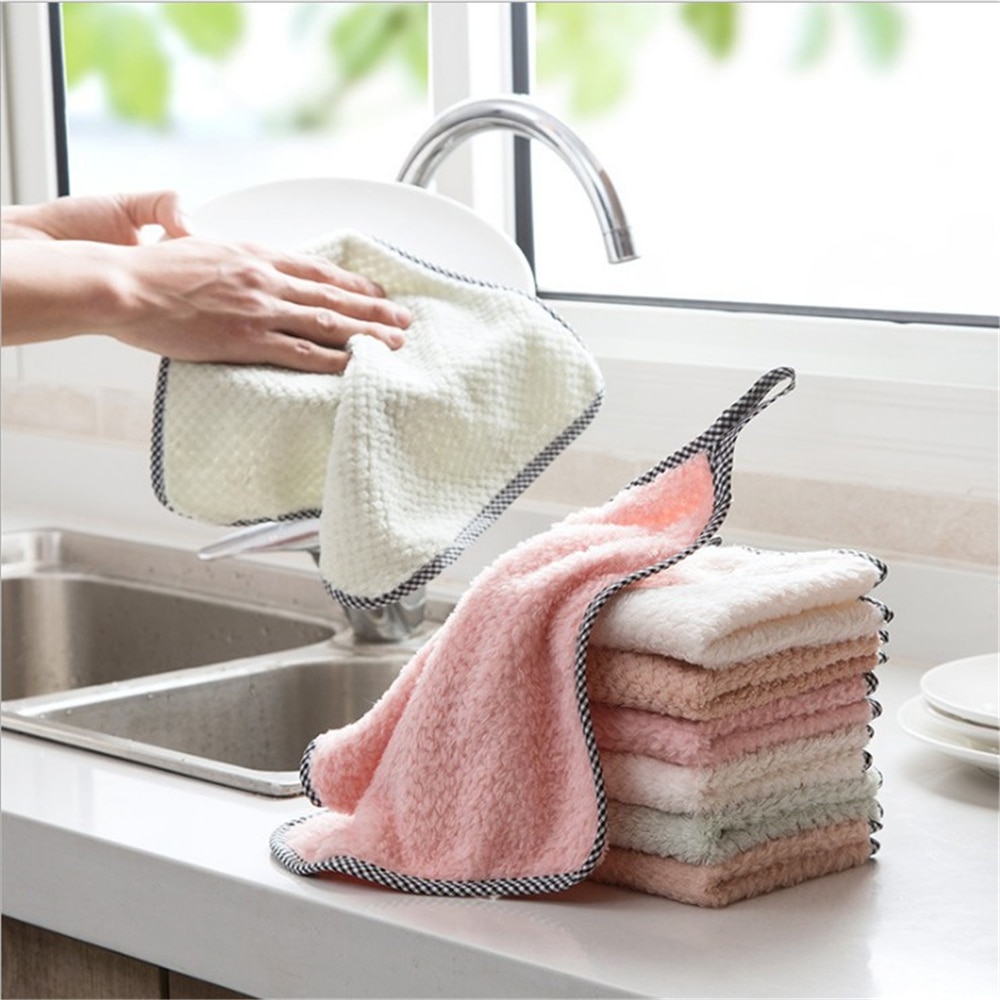 Super Absorbent Coral fleece Clean Cloth Cleaning Wiping Rag Dish Towel Home Kitchen Towel Sink Wipe Cleaning Towels 25*27.5cm