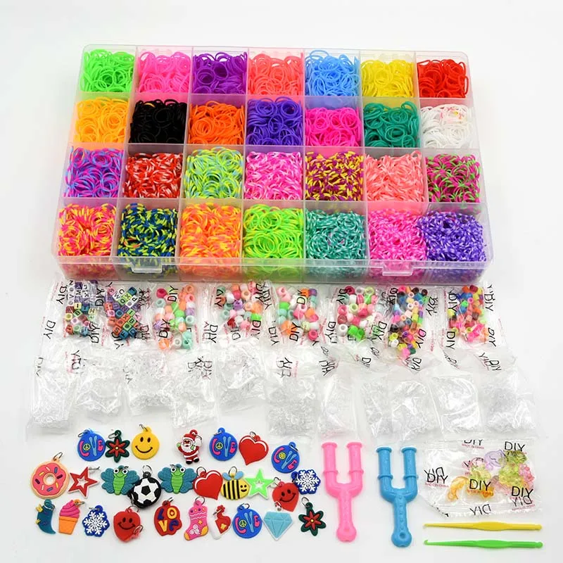 Ensemble de bandes de métier à tisser en caoutchouc pour enfants, bracelet en silicone, bande de tissage élastique, artisanat d'art pour enfants, kit de boîte de rangement de jouets, bricolage