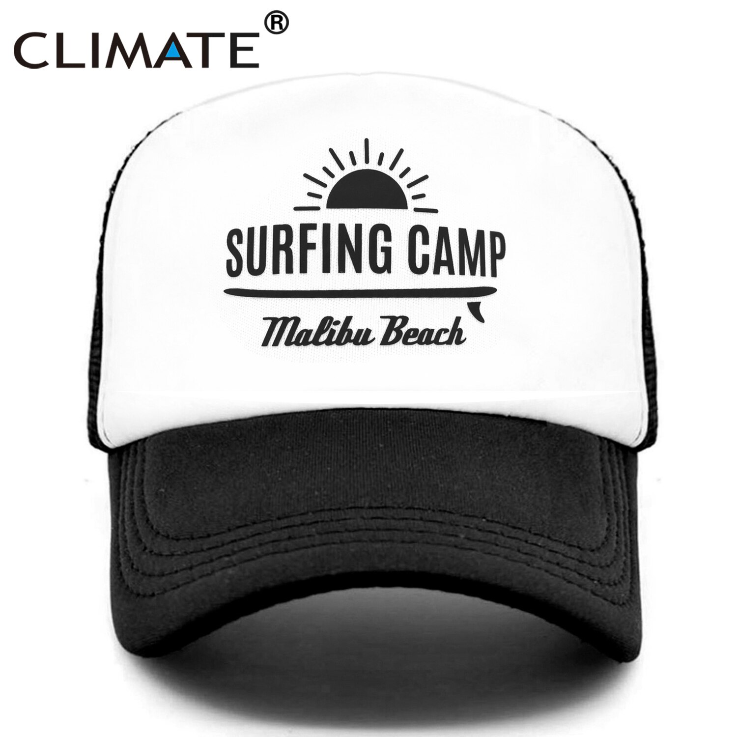 CLIMATE Surfing Camp Cap Malibu Beach Trucker Cap Hat Surfing Fan Surfer Hip Hop Cap Surfboard Surf Riding Mesh Cap Hat Youth: Black