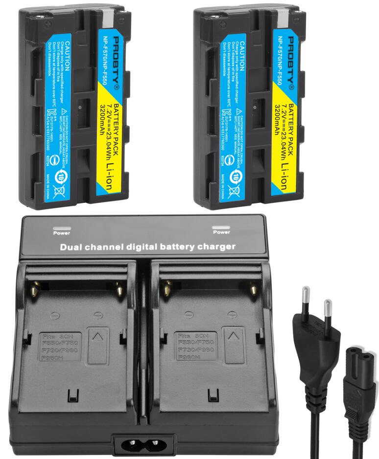 Pour sony NP-F550 NP F570 NP F550 batterie pour Sony CCD-RV200 SC5 TR940 TR917 Caméra CN-160 CN-216 CN-304 YN 300 VL600 LED Vidéo: 2Battery withcharger