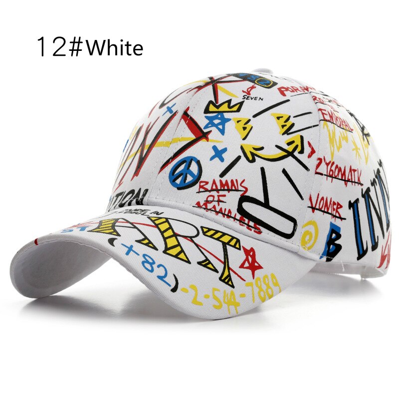 SLECKTON 100% Cotone Hip Hop del Berretto Da Baseball per Gli Uomini e Le Donne Casual Graffiti Snapback Cappello Unisex Cappelli di Moda Ha Raggiunto Il Picco Caps estate: 12-White