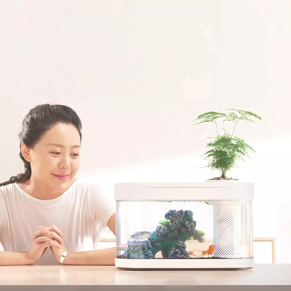 XIAOMI Geometry Fish Tank Aquaponics Ecosystem Small Water Garden Ecological Fish Tank Aquarium Transparent Aquarium