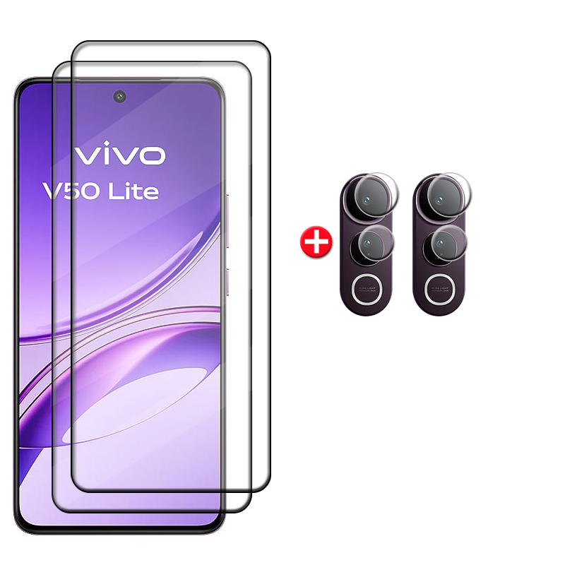 Vidrio 6 en 1 para Vivo V50 Lite 5G para Vivo V50 Lite 5G vidrio templado 9H Protector de pantalla de cubierta completa Vivo V50 Lite 5G lente de cristal: Naranja