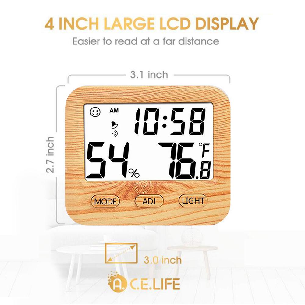 Electronic Digital Temperature Humidity Meter Small Home Indoor High-Precision Backlight Wooden Grain Thermometer Hygrometer #CO