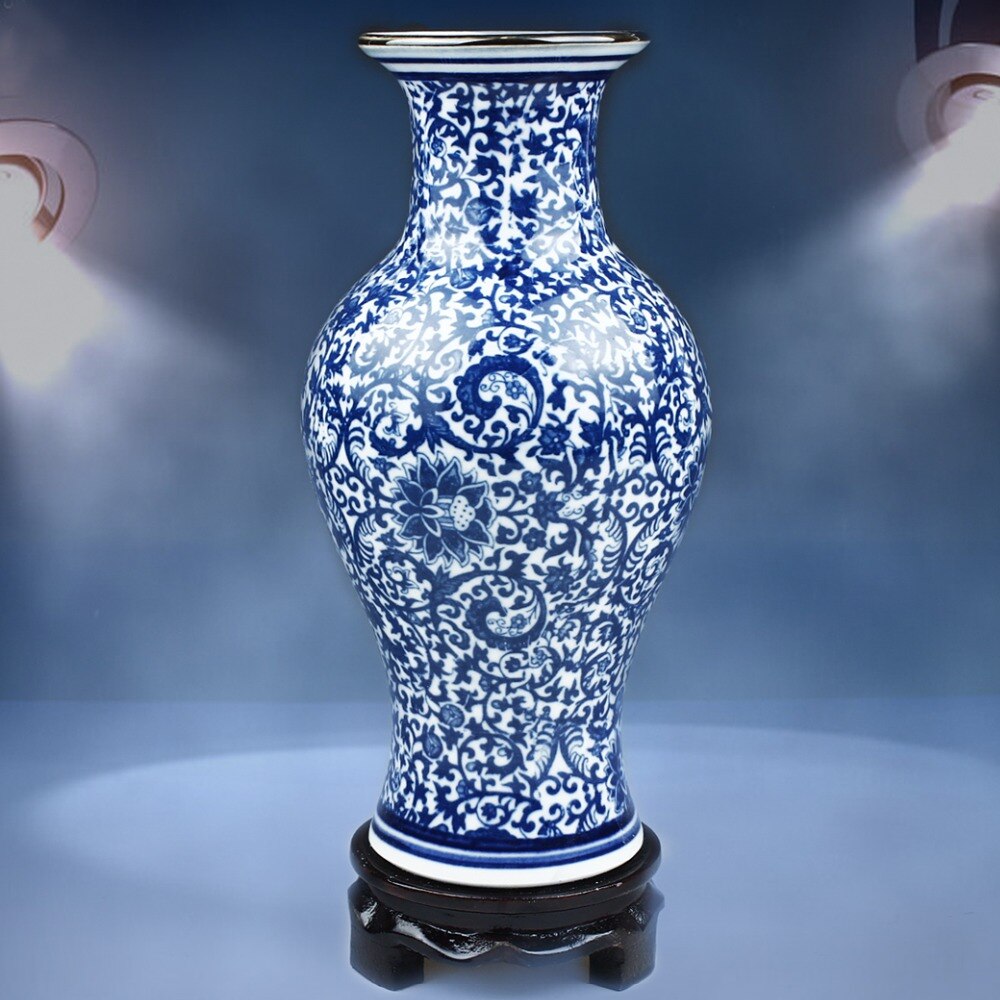 Blau und Weiß Porzellan Vasen Verriegelung Lotus Blume Keramik Vase Hause Dekoration Jingdezhen Blume Vasen R1842