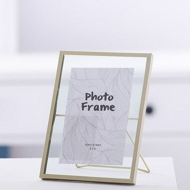 Scandinavische fotolijst in bureaubladopstellingen, geometrische metalen glazen lijst, ijzeren kunstfotodecoratiebeugel: B gouden / 6 inch