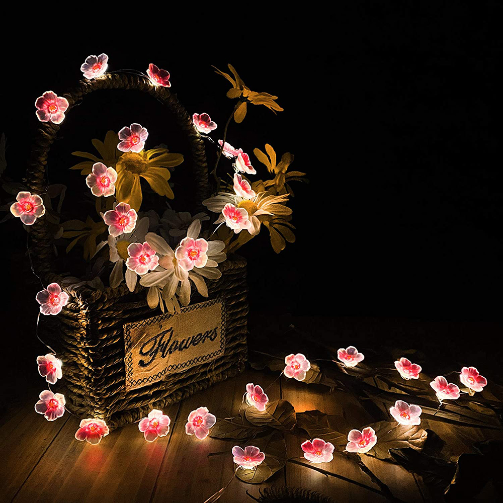 TIKLEE 30LEDS luces de cadena de hadas de flor de cerezo lámparas de cadena de flores rosas batería para decoración de guirnalda de Navidad al aire libre