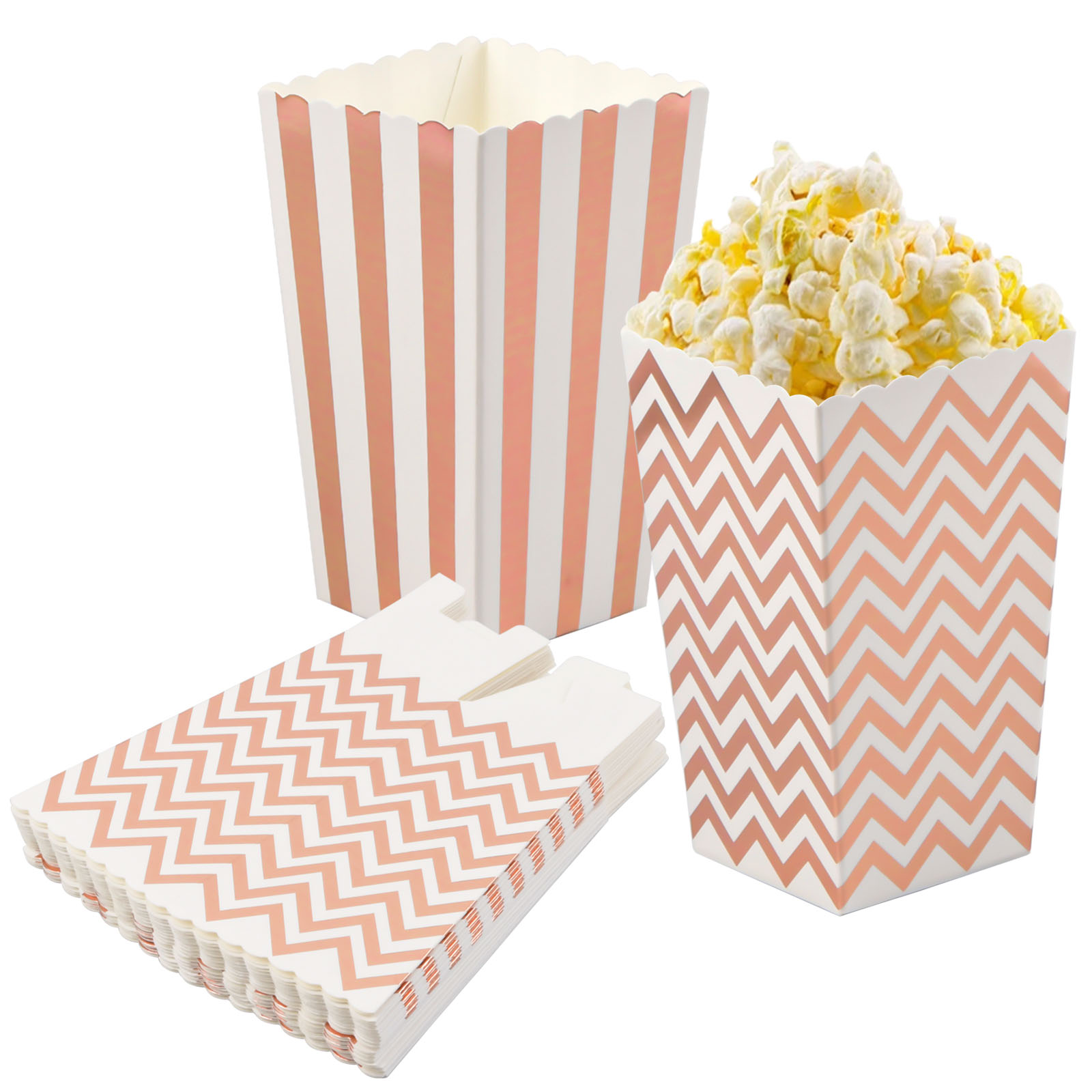 12 Uds. Cajas de palomitas de maíz de papel rosa, de lunares a rayas, cubos de cartón para dulces para teatro, Carnaval, bolsas de recuerdo de de cumpleaños