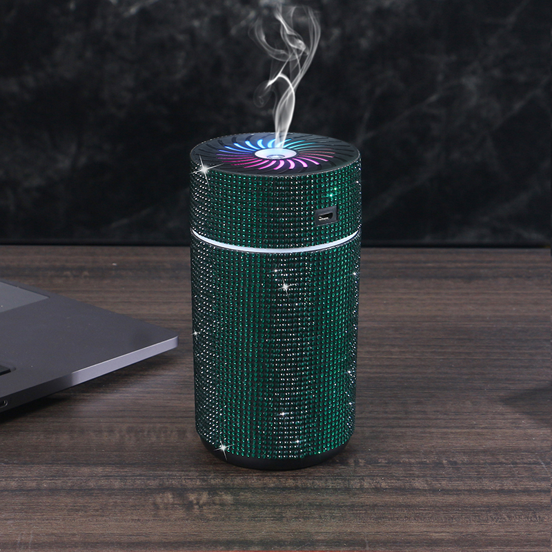 Luxe Glanzende Auto Diffuser Luchtbevochtiger Met Led Licht Diamant Auto Luchtreiniger Diffuser Luchtverfrisser Bling Auto Accessoires: green