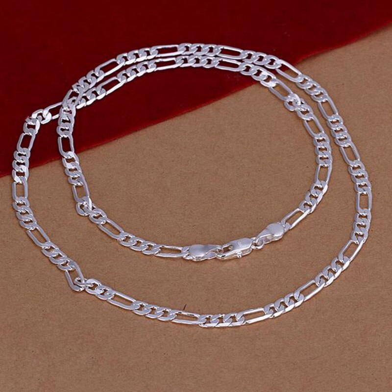 Neue Schmuck 4mm Einfache 925 Sterling Silber Drei Intervall Eine Flache Kette Halskette Für Mann Perfekte Männer: 20 inch