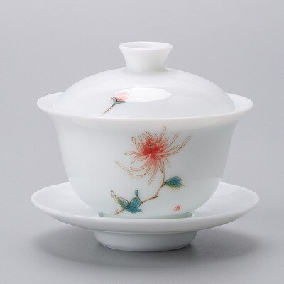 120ml di porcellana bianca avorio GaiWan dipinto a mano paesaggio tè zuppiera ciotola in ceramica con coperchio Sopera latte Oolong tè Kung Fu Teaset: C