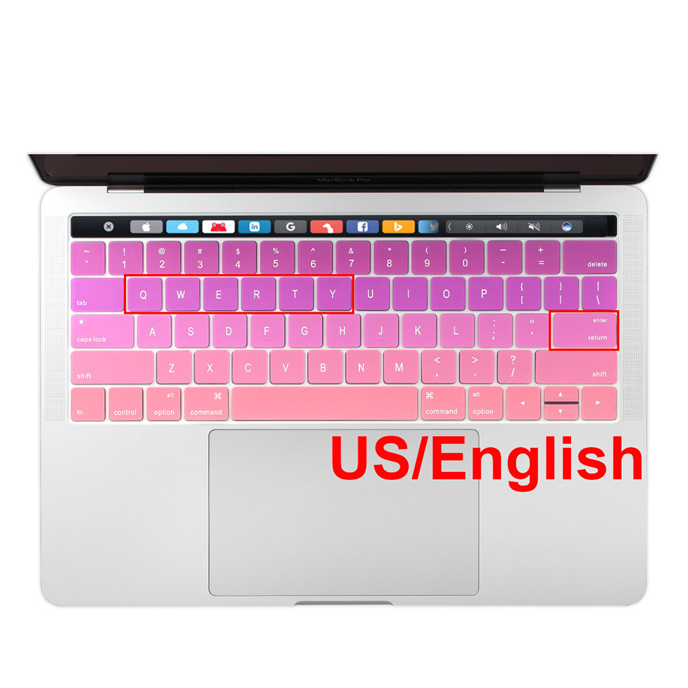USA USA wprowadź rosyjski arabski ukraina angielski układ cienka miękka klawiatura silikonowa pokrywa dla Macbook Pro 13 15 touch bar 2019 2018: US English Pink