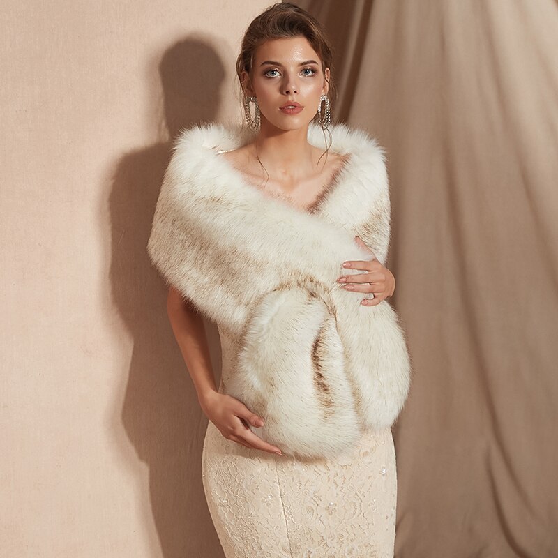 Vrouwen Bolero Bridal Shawl Faux Fur Wrap Bruiloft Cape Winter Ivoor Mantel Avondjurken Faux Bont Sjaal Bont Cape: 107