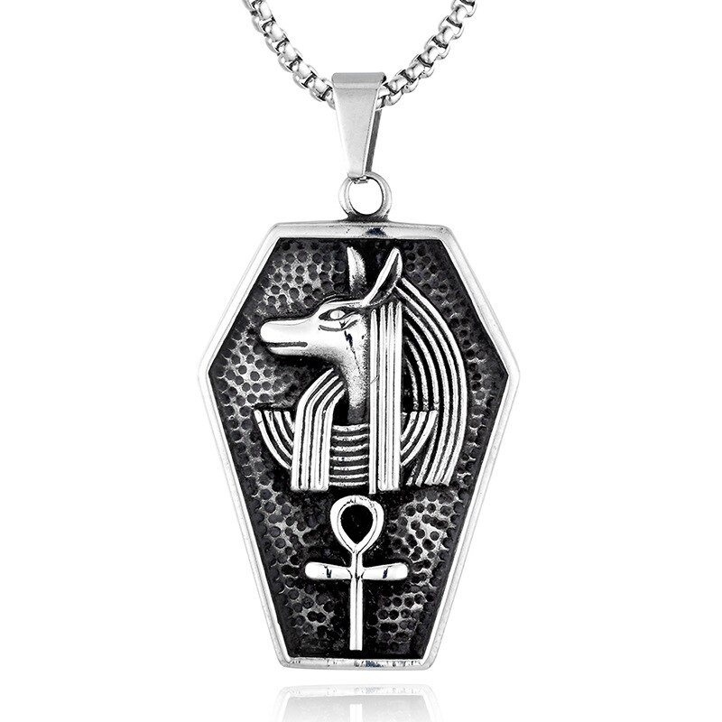 Collier à motif de croix Anubis de l'ancienne egypte pour hommes, étiquette de rétro, bijoux pour hommes: Silver