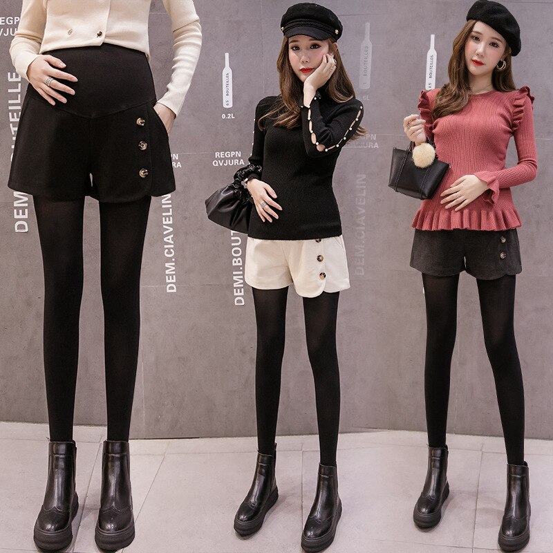 Herbst Winter Schwangerschaft Kurze Hosen Koreanische Kunst -Geschmack Wolle Tuch kurze Hose für Schwangere Frauen Mutterschaft Weiche Schlauch