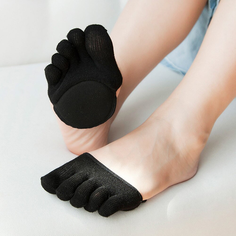 Kvinder fem fingre halvdelen af sokker bomuldssved halv håndflade anti-slip stealth sokker fuld tå høje hæle sokker