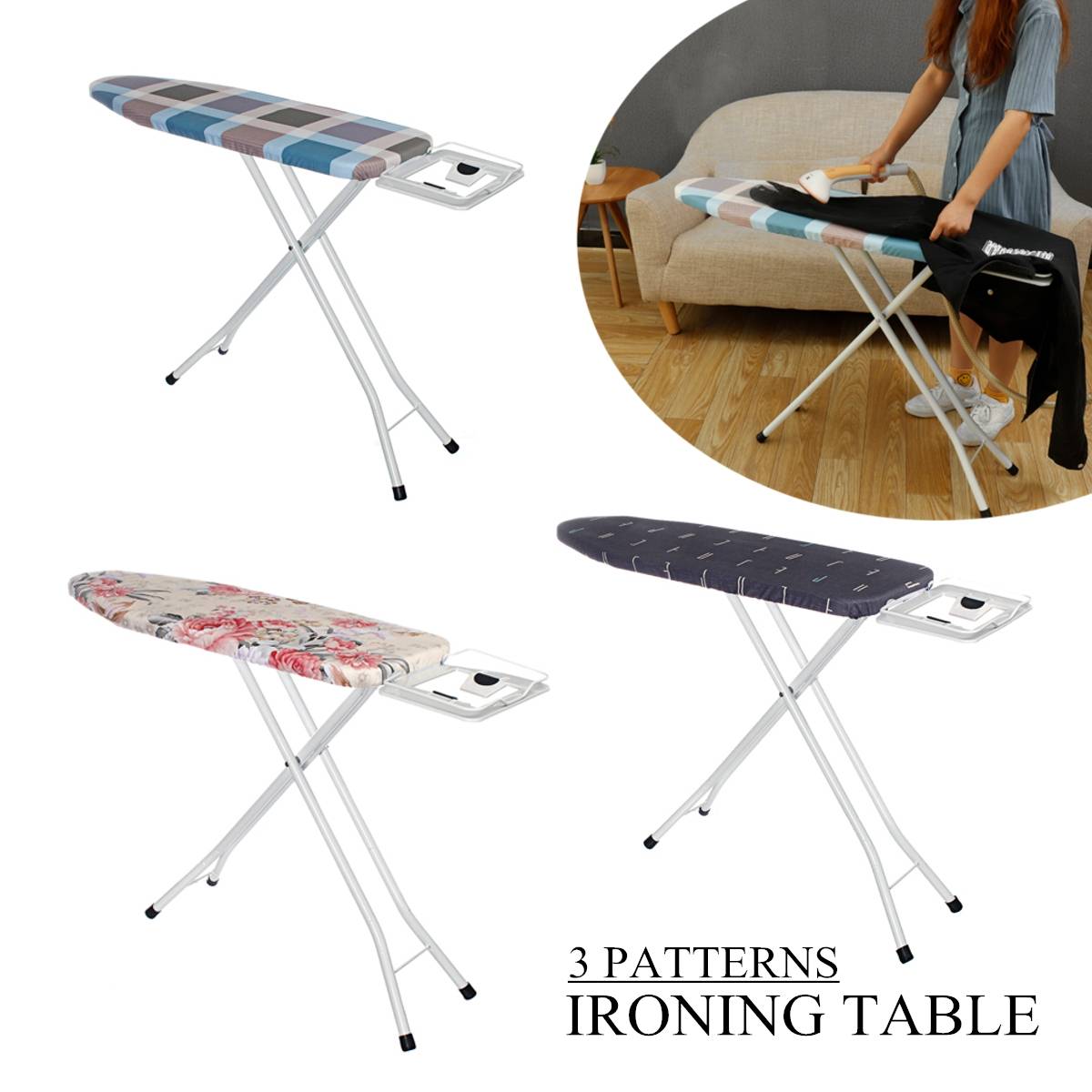 Adjustable Height Ironing Board Table Stand Portable Folding Space Saving Elasticated Household Ironing Board Heat Non-Slip