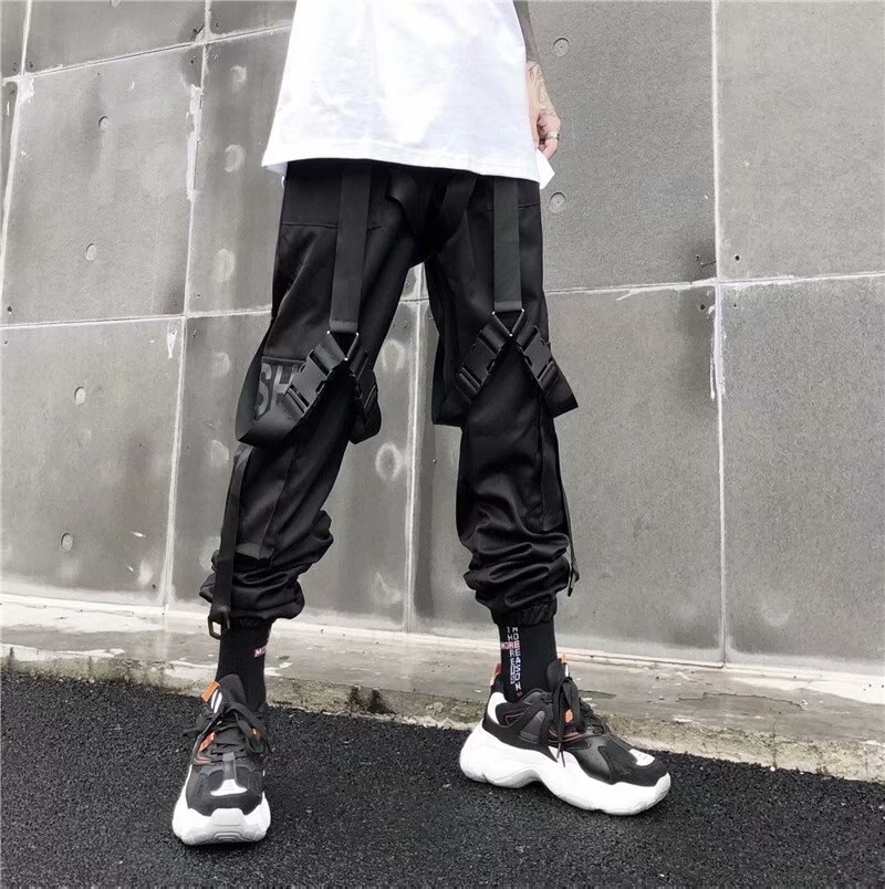 Multi Pockets Ribbons Joggers Cargo Harem Pants Streetwear Men Autumn Hip Hop Casual Sweatpants Male Pant: L / 1