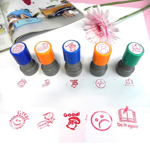 5pcs Teacher Stampers Self Inking Student Evaluation Stamp Praise Reward Stamps Motivation Sticker School: Default Title