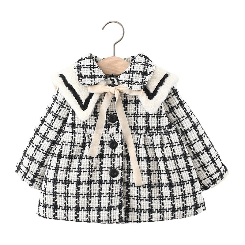 Babyjasje babyjasje lente winter geruit warm imitatiebontkraag schattige prinsessen babymeisjeskleding peuterkleding 1pc: A / 24m