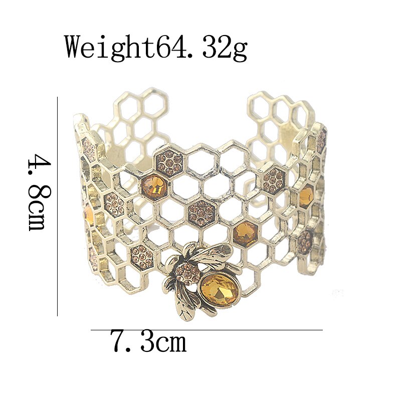 Gold Biene Bienenwabe Manschette Breites Armbinde Armbinde Einstellbar Bienenstock Armreifen für Frauen Partei Schmuck Weihnachten
