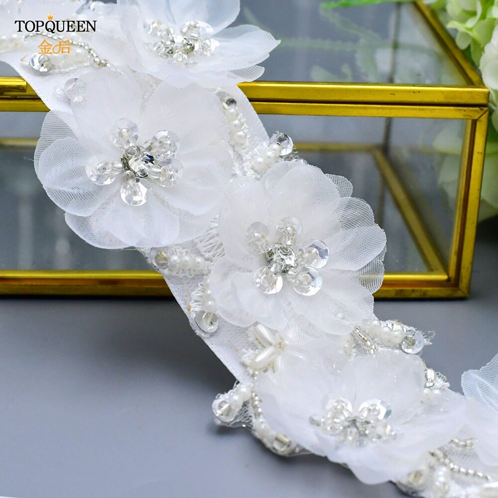 Topqueen Luxe Bruids Riem Applique Riem Met Bloem Bridal Accessoires Sash Vrouwen Witte Bloem Riemen Riem S249