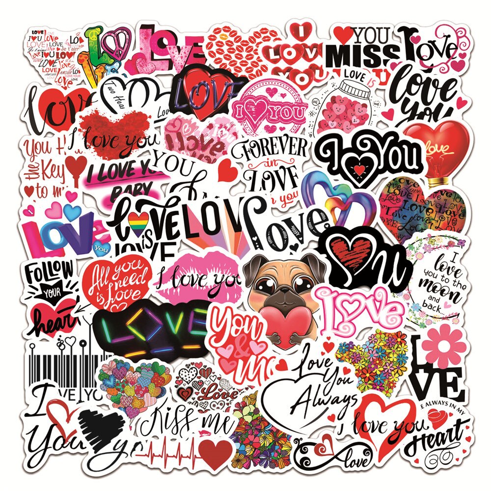 50 Stuks I Love U Valentijnsdag Stickers Cadeau Voor Liefhebbers Om Diy Gitaar Motorfiets Skateboard Auto Laptop Koelkast decal Sticker