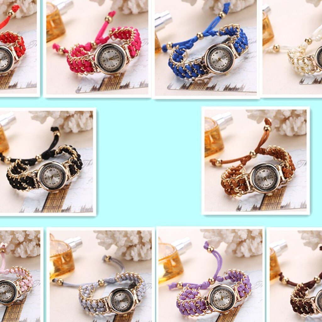 Women Knitting Rope Chain Winding Analog Quartz Movement Wrist Watch Compact Round Woven Wrist Clock Zegarek Damski