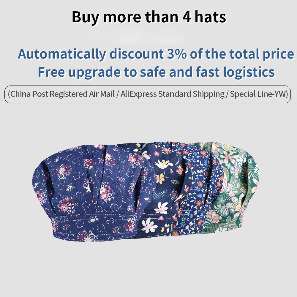 Adjustable cooking hat for men and women kitchen cafes elastic berets catering cooking caps printed work caps chef hat Long hair