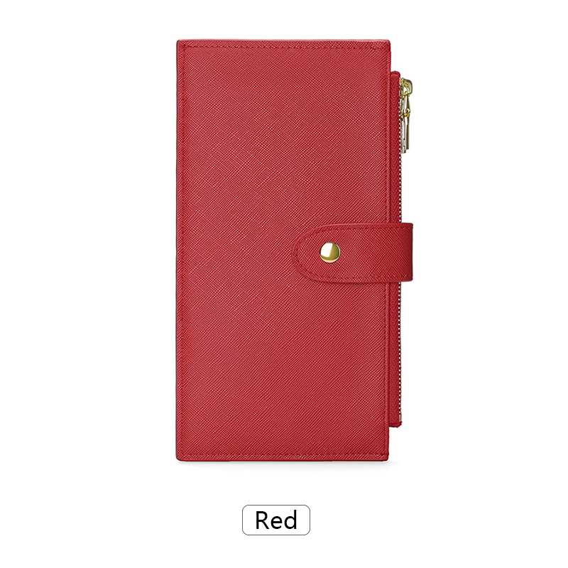 Modische lange Damenbrieftasche mit RFID-Diebstahlschutz, Doppelreißverschluss und großem Fassungsvermögen, hochwertige PU-Damenbrieftasche: Rot