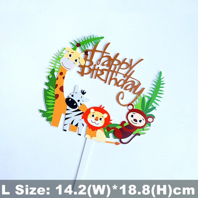 Jungle Animal Acrylic Cake Topper Jungle Theme Birthday Party Cake Decoration for Kids S/L Size: L 14.2cm