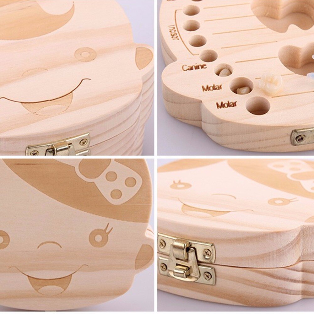 Baby Bladverliezende Doos Tand Doos Frans Engels Italië Spaans Russisch Houten Opbergdoos Voor Baby Organizer Box Voor Melk Tanden