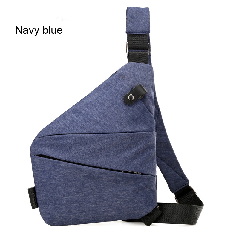 Brand Men Travel Business Fino Bag Burglarproof Shoulder Bag Holster Anti Theft Security Strap Digital Storage Chest Bags: Navy Blue