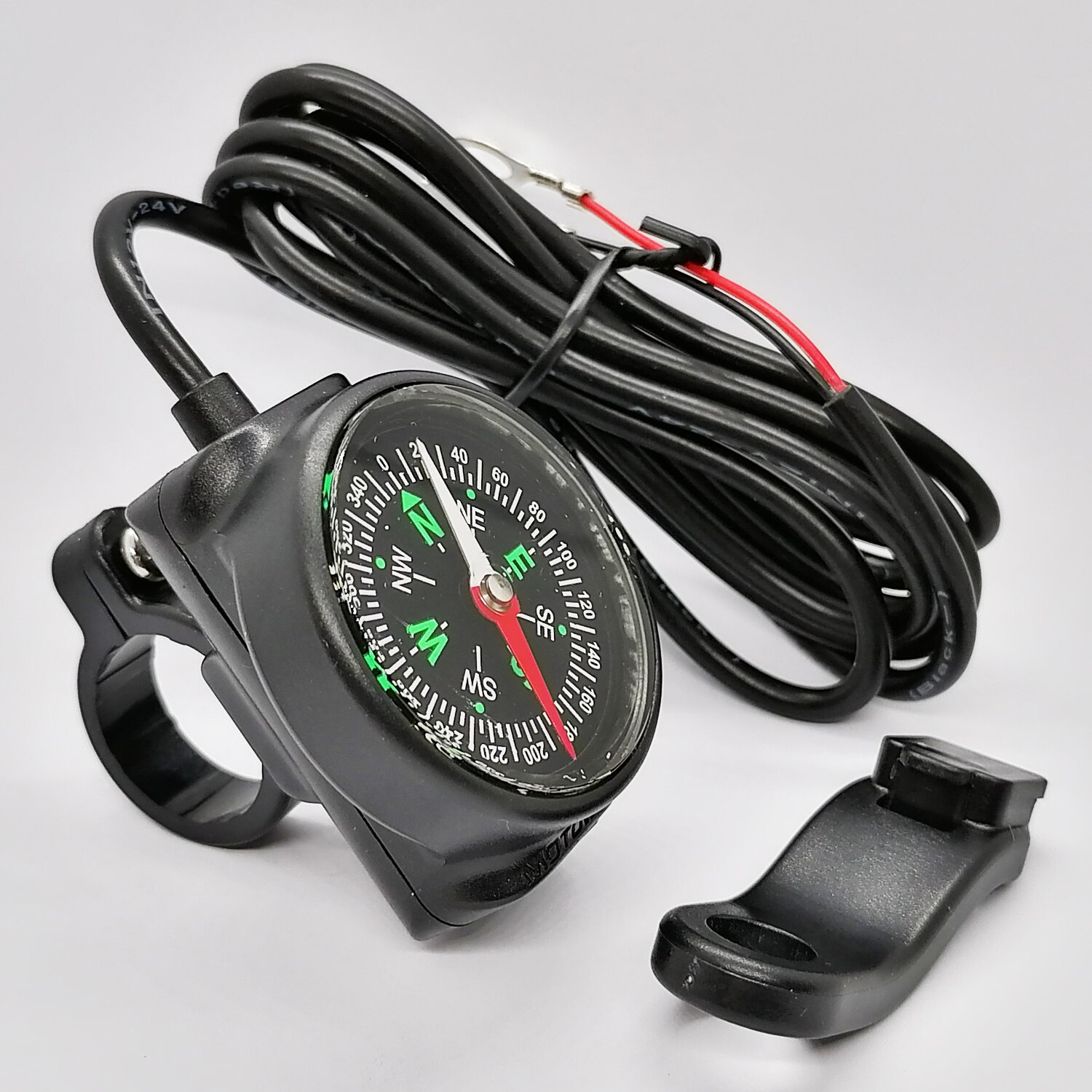 Motorcycle Handlebar Rail Mount Waterproof USB Charger 12-24V 2A with Compass for Mobile Phones GPS