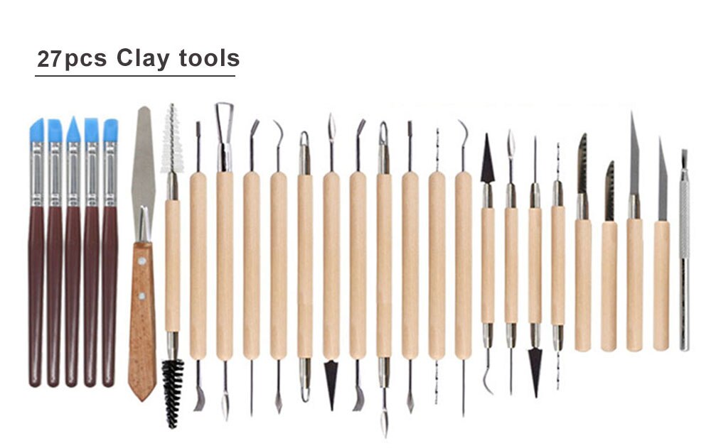 Diy kunst håndværk ler keramik værktøj sæt håndværk ler skulptur værktøjssæt keramik & keramik træhåndtag modellering lerværktøj: 27 stk